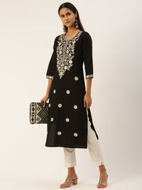 Black Ethnic Motifs Embroidered Straight Kurta