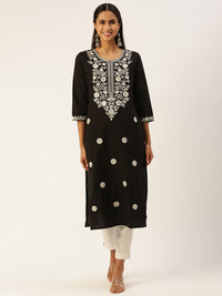 Black Ethnic Motifs Embroidered Straight Kurta