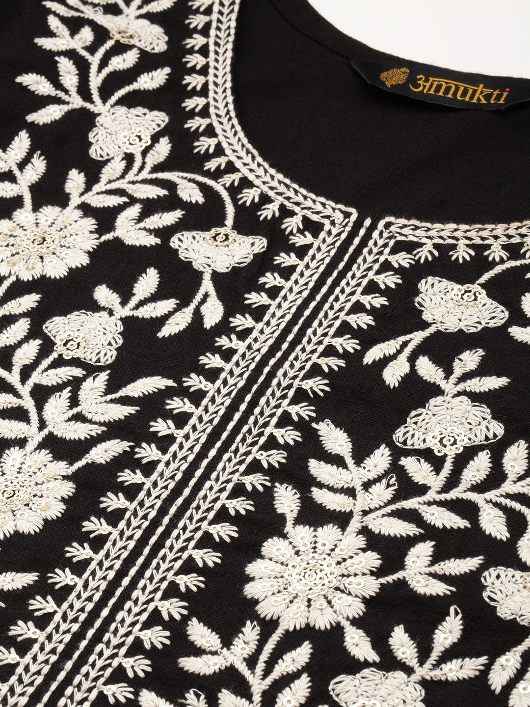 Black Ethnic Motifs Embroidered Straight Kurta