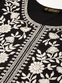 Black Ethnic Motifs Embroidered Straight Kurta