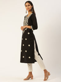 Black Ethnic Motifs Embroidered Straight Kurta