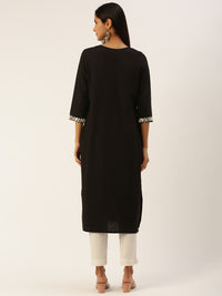 Black Ethnic Motifs Embroidered Straight Kurta