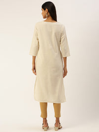 Beige Geometric Embroidered Thread Work Kurta