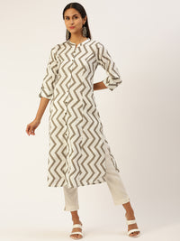 Beige Chevron Printed Princess Cut Kurta