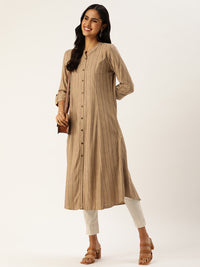 Brown Abstract Printed A-Line Kurta