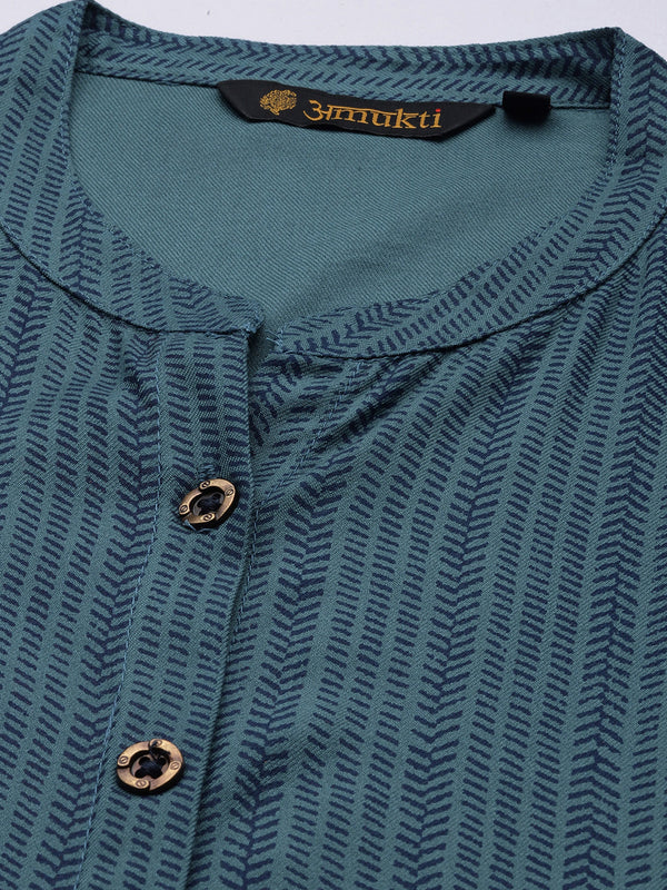 Blue Abstract Printed A-Line Kurta