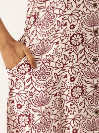 White & Red Ethnic motifs Printed A-Line Kurta