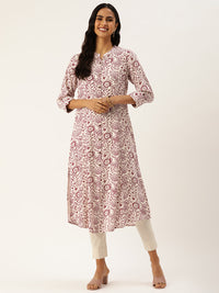 White & Red Ethnic motifs Printed A-Line Kurta