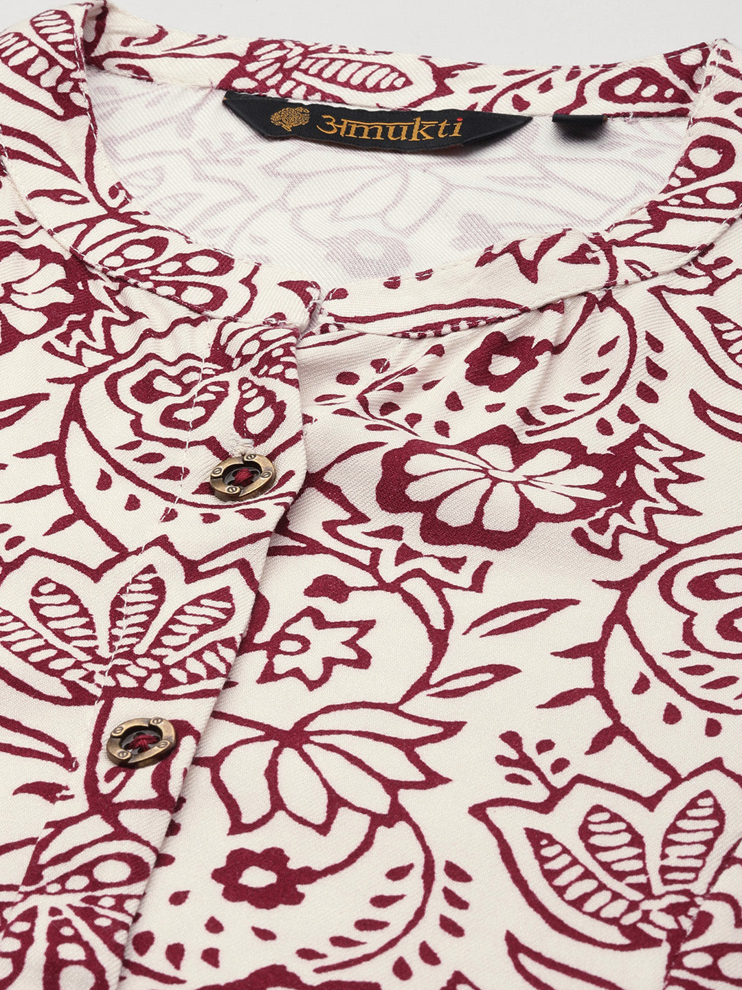 White & Red Ethnic motifs Printed A-Line Kurta