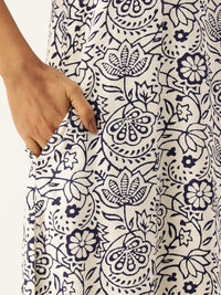 White & Blue Ethnic Motifs Printed A-Line Kurta