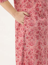 Pink Floral Printed Mandarin Collar Kurta