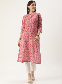 Pink Floral Printed Mandarin Collar Kurta