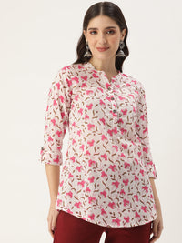 White & Pink Floral Print Tunic