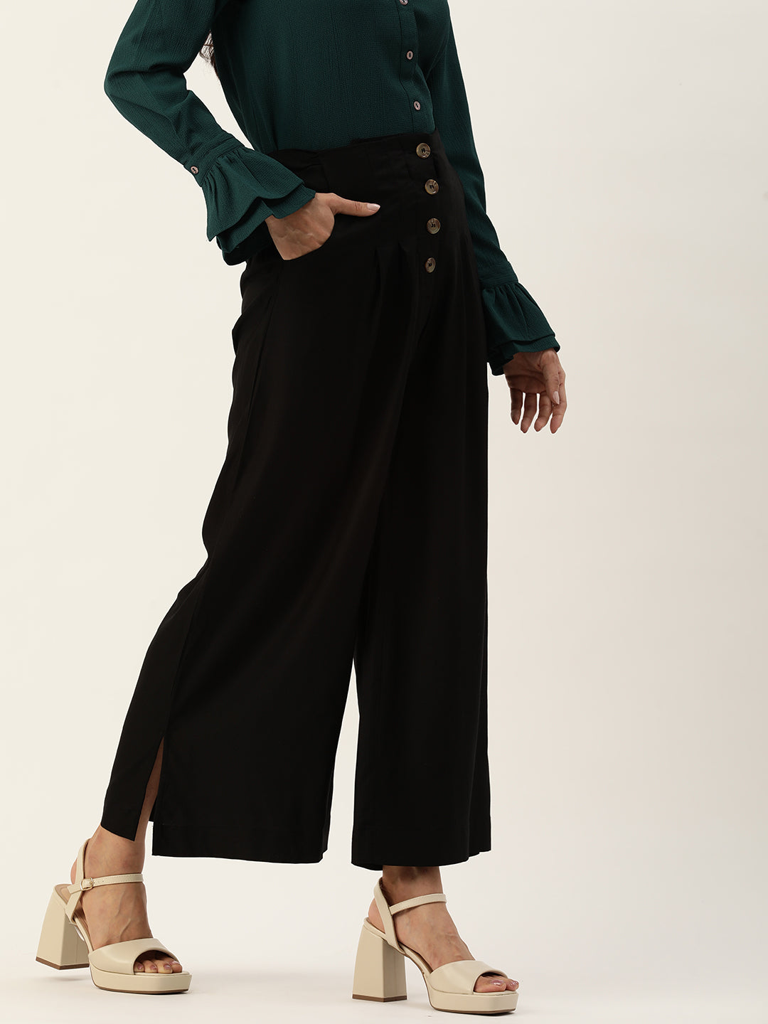 Black Solid Parallel Pant