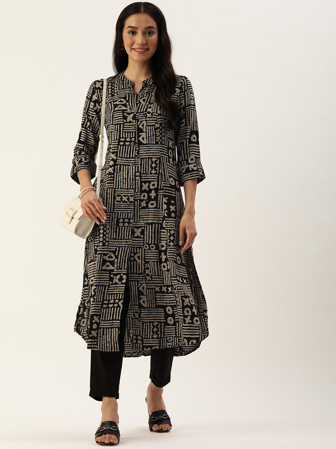 Black Abstract Printed Straight Kurta