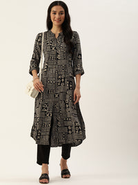 Black Abstract Printed Straight Kurta