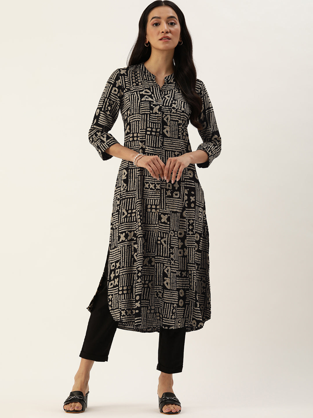 Black Abstract Printed Straight Kurta