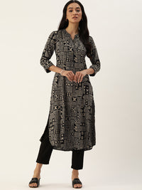 Black Abstract Printed Straight Kurta