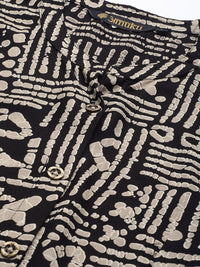 Black Abstract Printed Straight Kurta