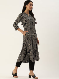 Black Abstract Printed Straight Kurta