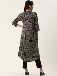 Black Abstract Printed Straight Kurta