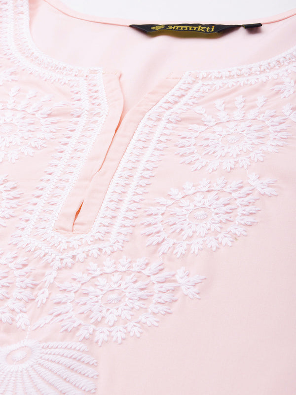 Pink Ethnic Motifs Embroidered Straight Kurta
