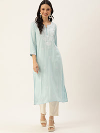 Blue Ethnic Motifs Embroidered Straight Kurta
