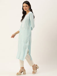 Blue Ethnic Motifs Embroidered Straight Kurta