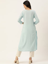Blue Ethnic Motifs Embroidered Straight Kurta