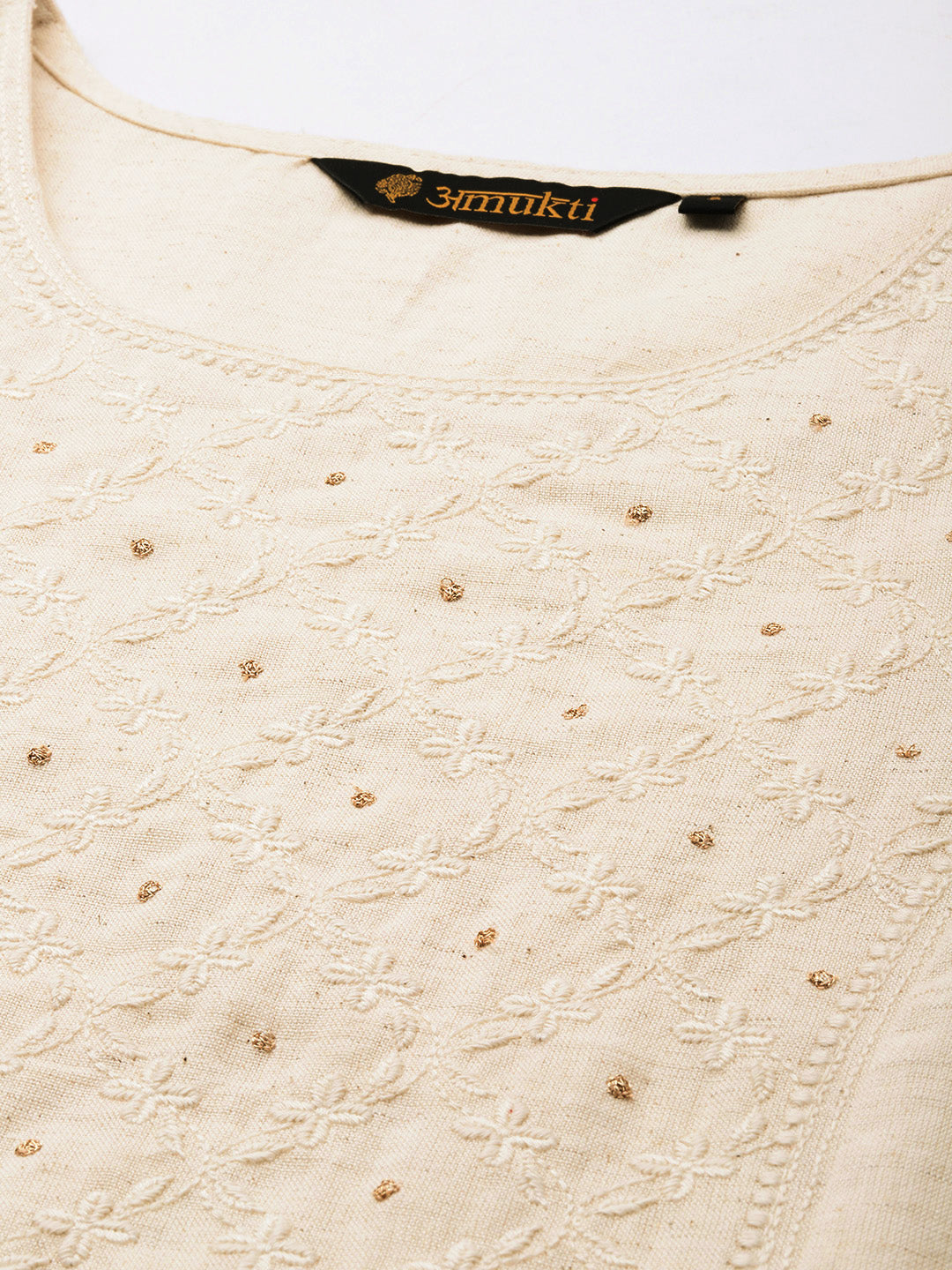 Beige Floral Embroidered Straight Kurta