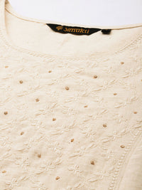 Beige Floral Embroidered Straight Kurta