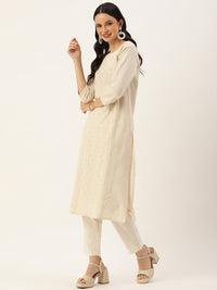 Beige Floral Embroidered Straight Kurta