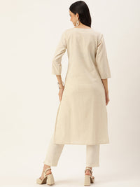 Beige Floral Embroidered Straight Kurta