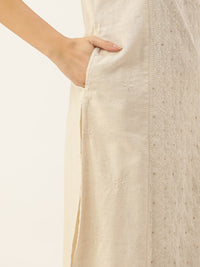 Beige Floral Embroidered Straight Kurta