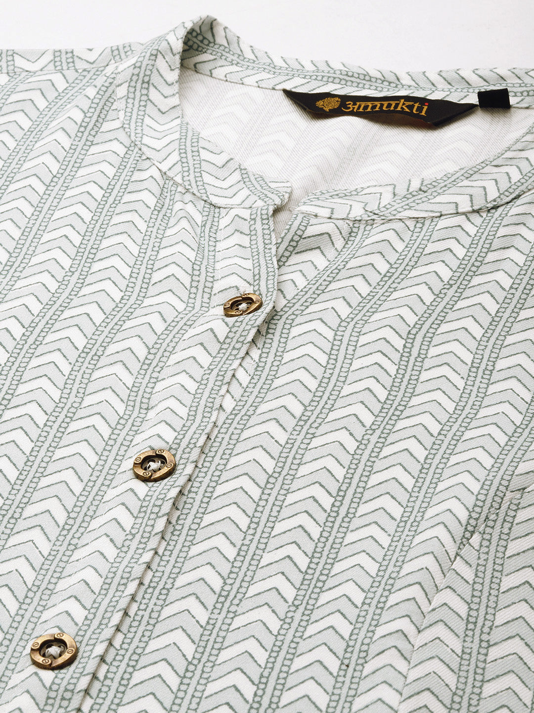 White Abstract Printed A-Line Kurta