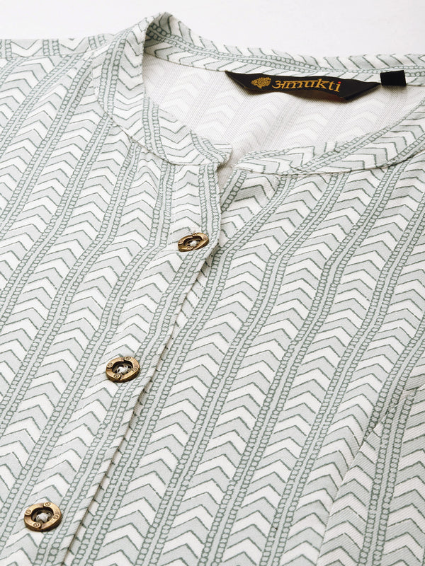 White Abstract Printed A-Line Kurta