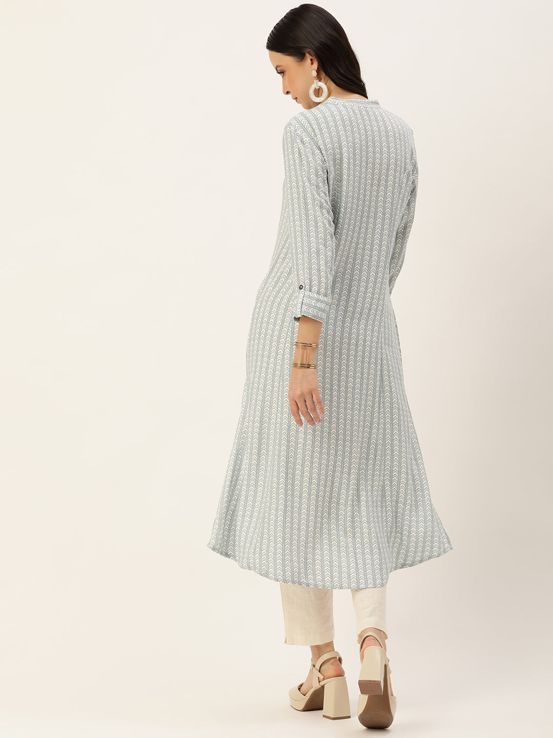 White Abstract Printed A-Line Kurta