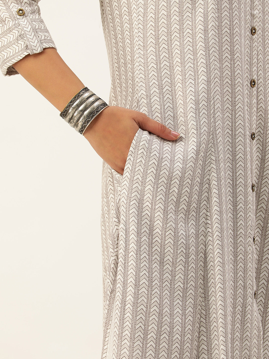 White Abstract Printed A-Line Kurta