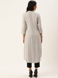 White Abstract Printed A-Line Kurta