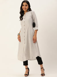 White Abstract Printed A-Line Kurta