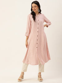 White & Pink Abstract Printed A-Line Kurta