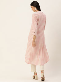 White & Pink Abstract Printed A-Line Kurta