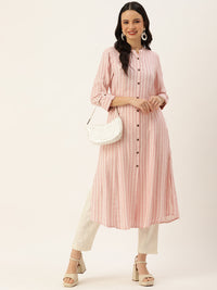 White & Pink Abstract Printed A-Line Kurta