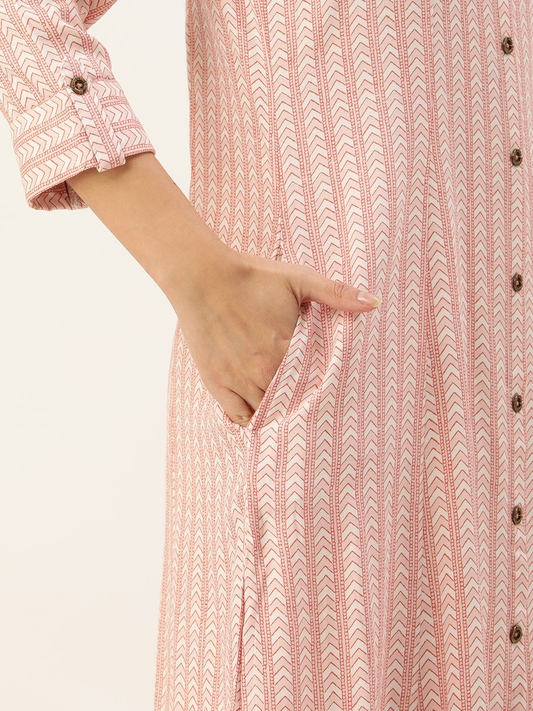 White & Pink Abstract Printed A-Line Kurta