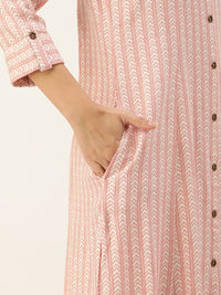 White & Pink Abstract Printed A-Line Kurta