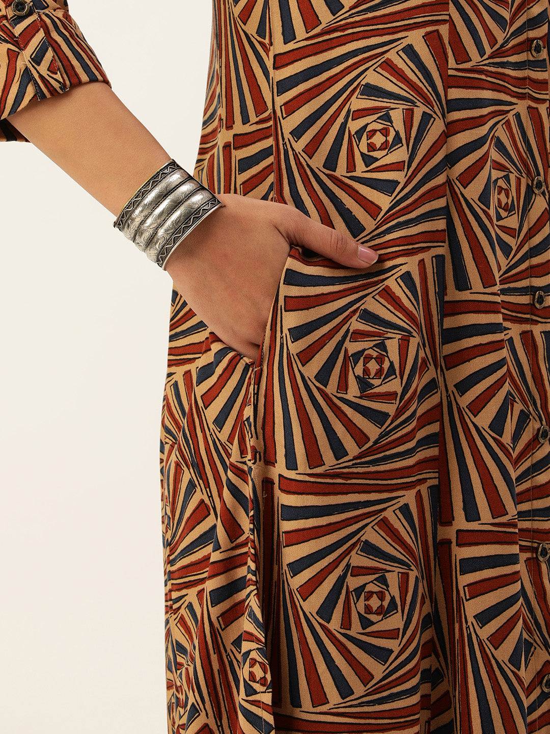 Beige Abstract Printed A-Line Kurta