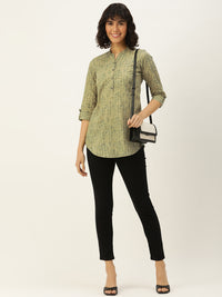 Green Printed Mandarin Collar Tunic