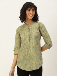 Green Printed Mandarin Collar Tunic