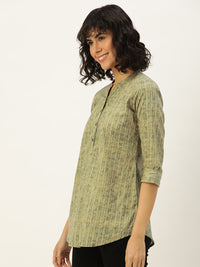 Green Printed Mandarin Collar Tunic