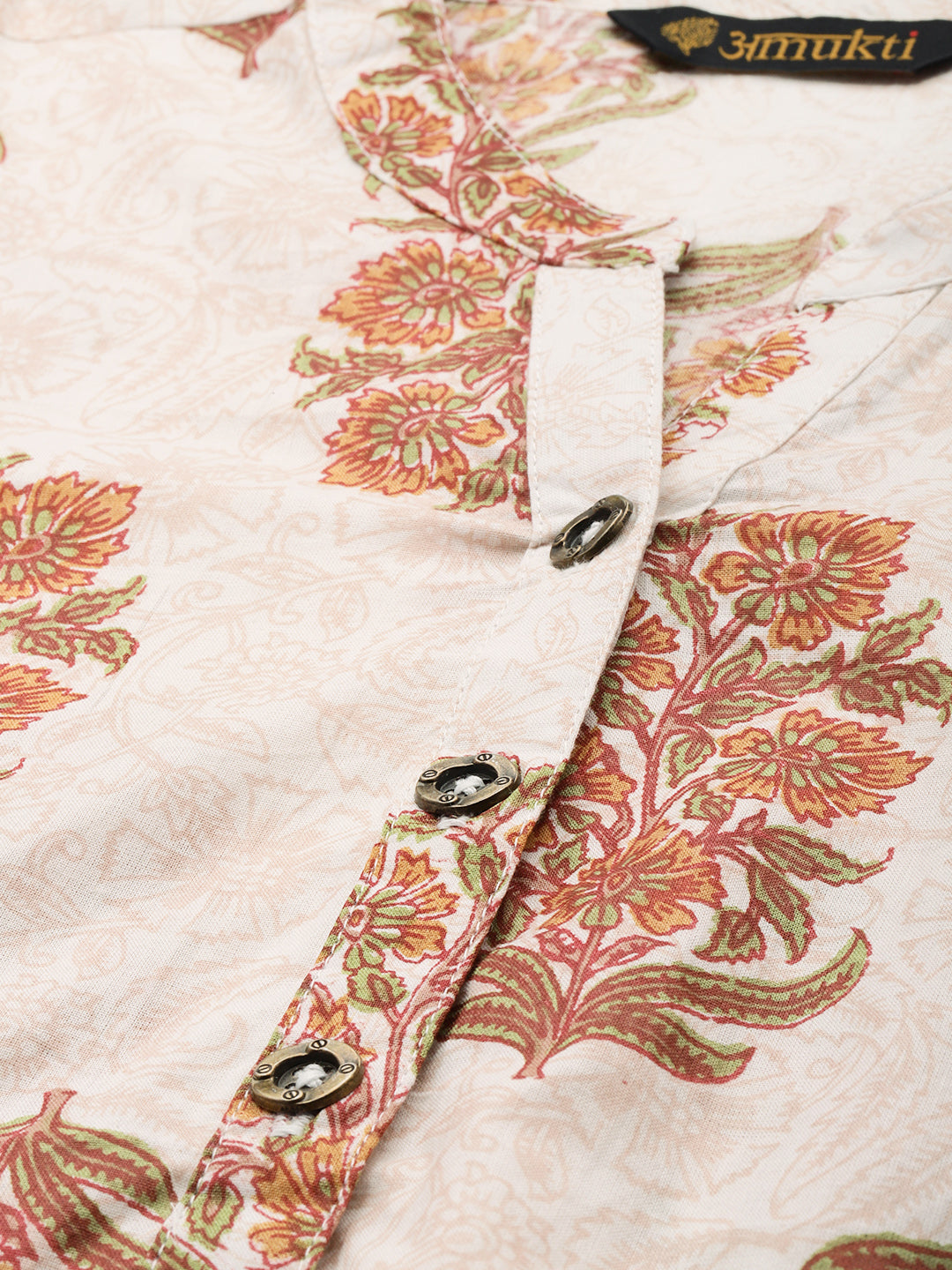 Beige Floral Mandarin Collar Tunic